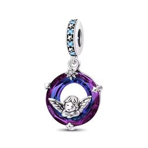 Angel Circle Crystal Charm Pendant in Purple-Blue